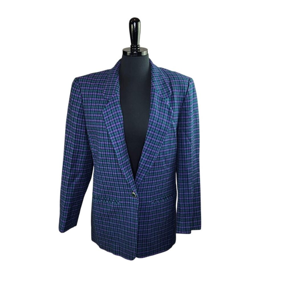 Vintage Pendleton Plaid Wool Blazer Jacket Purple Green Academia Prep